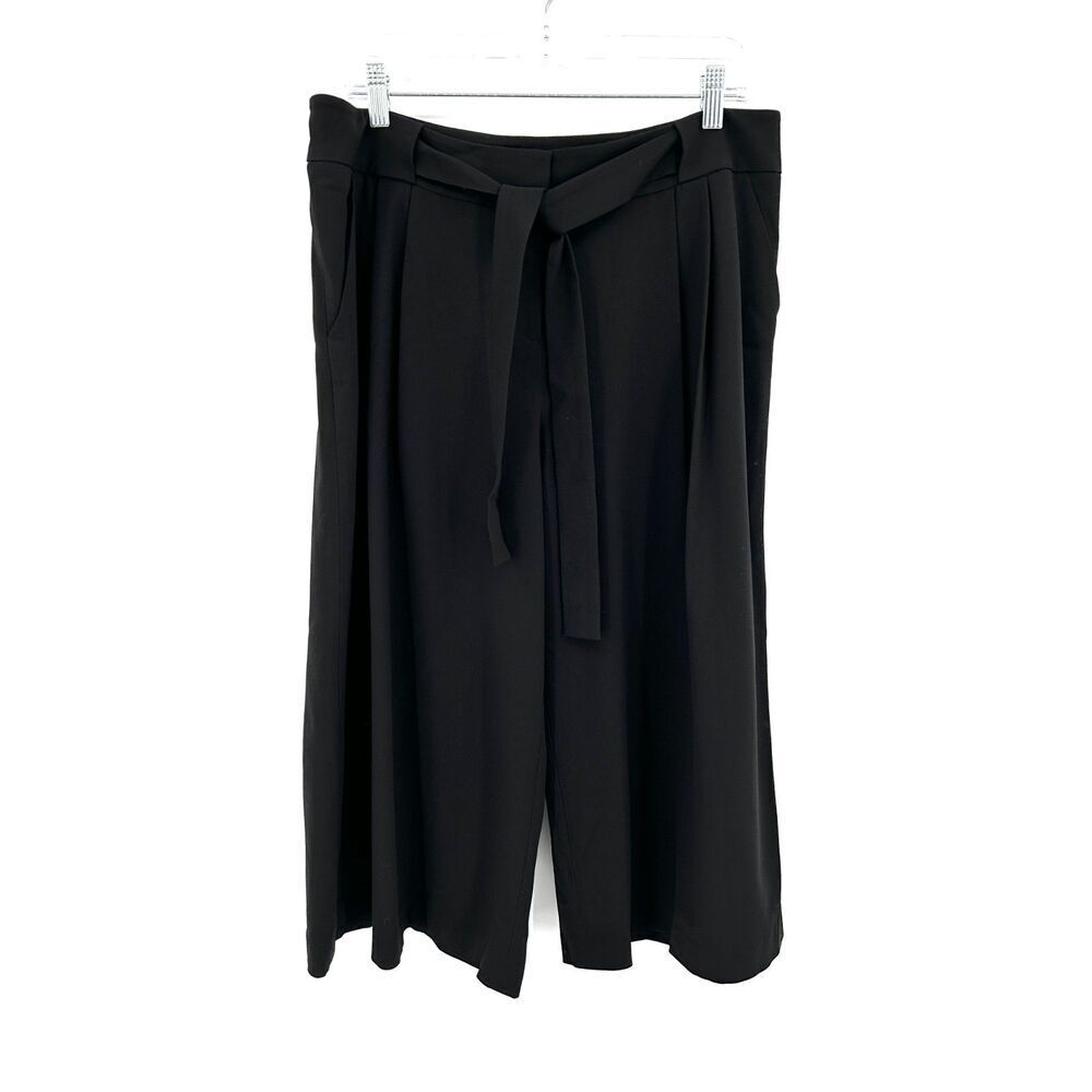 ZAC POSEN Black High Rise Wide Leg Cropped Waist Tie Pleated Dress Pants Size 12
